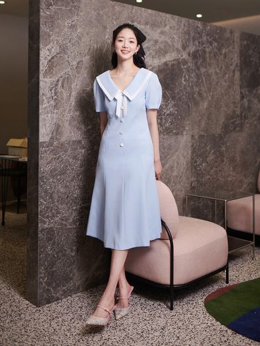 Zuri Sailor Collar Flare Dress - S BLANC - Modalova