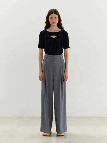 TWR Linen One Tuck Wide Pants_Navy - MOHAN - Modalova