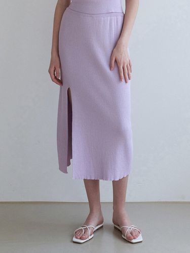 Ribbed Slit Midi Skirt_Lavender - ADAUL - Modalova