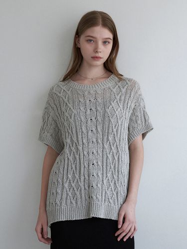 Back Point Half Sleeve Knit Top_Gray - ADAUL - Modalova