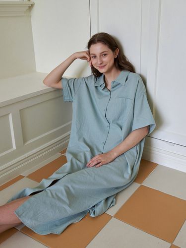 Linen Pocket Shirt Long Dress_Mint - LOEIL - Modalova