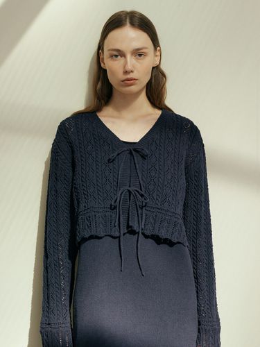 Crochet Knit Cardigan_Navy - octette - Modalova