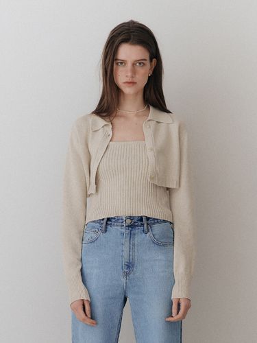 Crop Layered Cardigan Set_Light Beige - LEUNI - Modalova