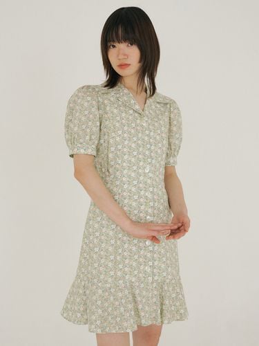 FJD Flower Square Collar Button Dress_Light Green - REORG - Modalova