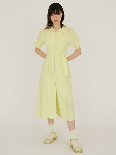 FJD Pattern Sleeve Shirring Dress Yellow - REORG - Modalova