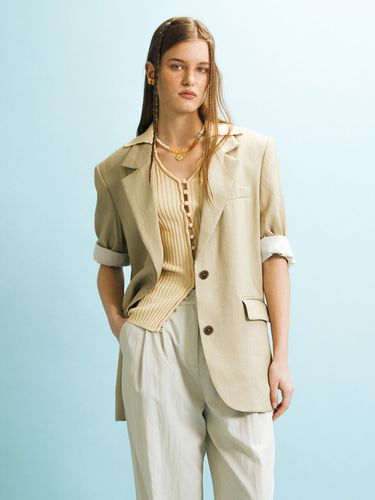 Linen Two Button Jacket_Khaki - Enor - Modalova