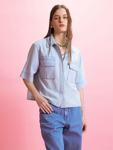 Pocket Crop Denim Shirt_Light Blue - Enor - Modalova