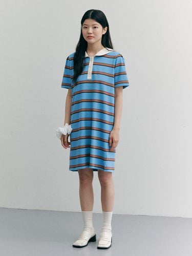 Striped Cotton Dress_Blue - GANISONG - Modalova