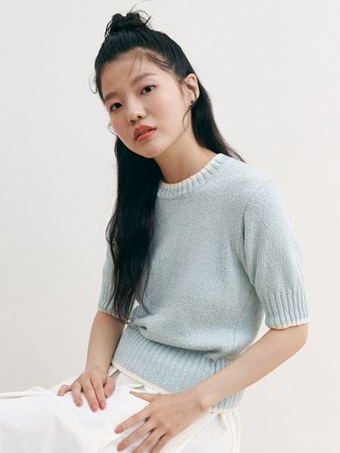 Color Block Cotton Knit Sweater_Mint - GANISONG - Modalova