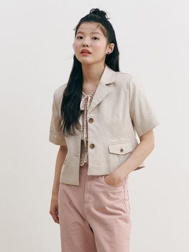 Herringbone Linen Half Sleeve Jacket_Beige - GANISONG - Modalova