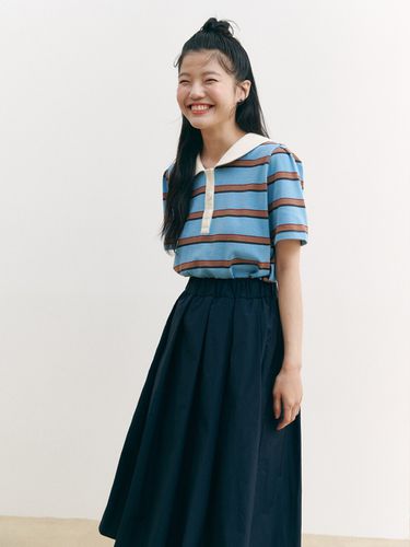 Rustle Flared Skirt_Navy - GANISONG - Modalova