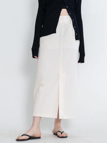 Linen Cotton Belted Long Skirt_Cream - REFINED902 - Modalova