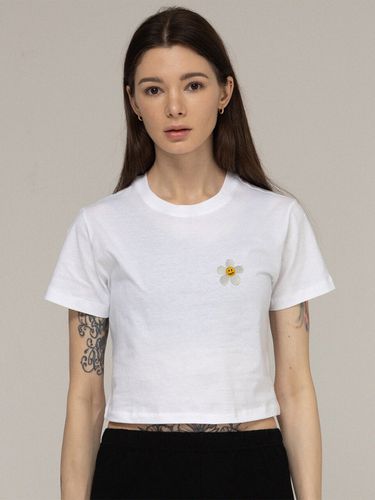 Flower Dot Embroidered Cropped T-Shirt_White - GRAVER - Modalova