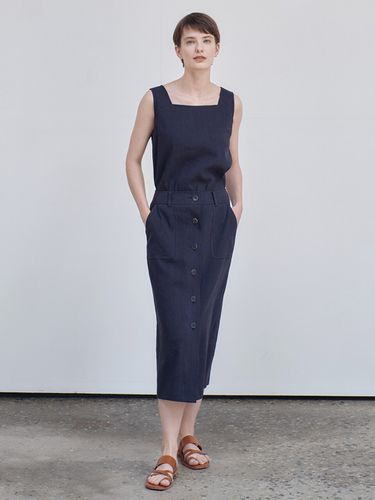 Linen H Line Skirt - Navy - NILBY P - Modalova