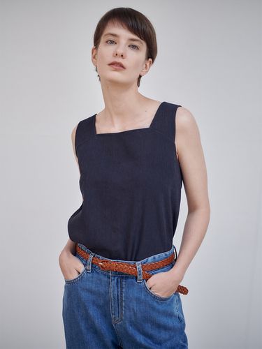 Linen Sleeveless Blouse - Navy - NILBY P - Modalova