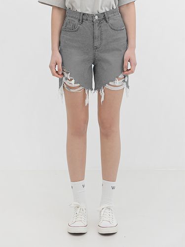 Damaged Denim Shorts Gray - WAAR - Modalova