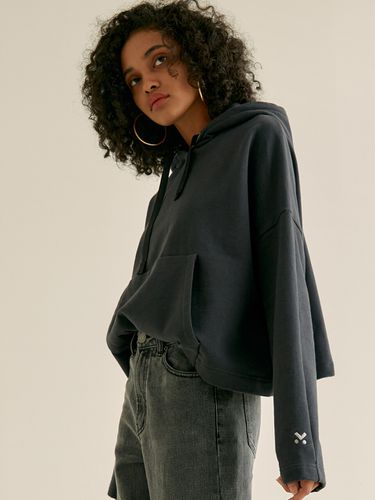 Hood Overfit Crop Sweatshirt_Dark Grey - MaLoupe - Modalova