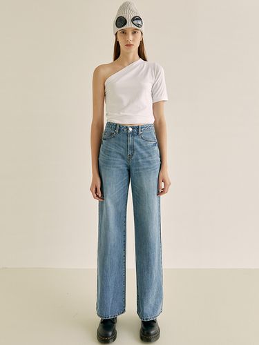 Crop Wide Denim Pants_Medium Indigo - MaLoupe - Modalova