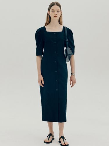 Linen Square Neck Dress - Black - BEMUSE MANSION - Modalova