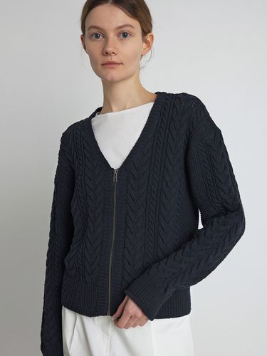 Cable Zip-up Cardigan Navy - KNITLY - Modalova