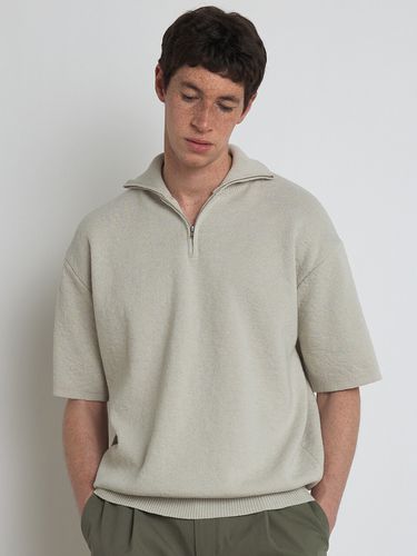 Men Slub Half Zip Up Kint Top Mint - KNITLY - Modalova