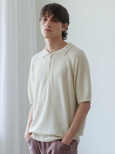 Men Linen Boucle Collar Knit Top - KNITLY - Modalova