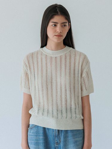 Linen Net Round Knit Top Natural - KNITLY - Modalova