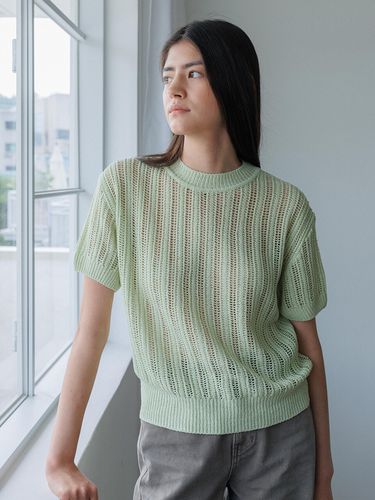 Linen Net Round Knit Top - KNITLY - Modalova