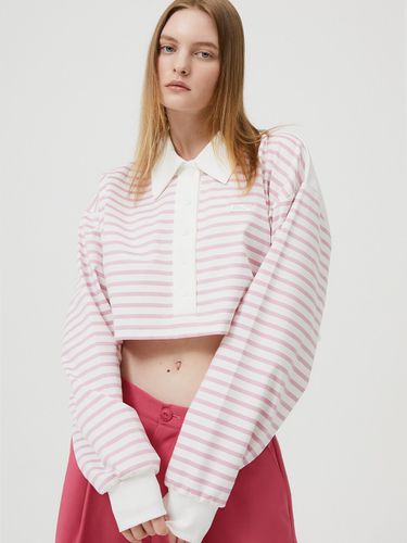 Cropped Stripe Polo Shirt (Pink) - ESC STUDIO - Modalova