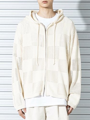 Checkerboard Zip-up Knit Top - MASSNOUN - Modalova