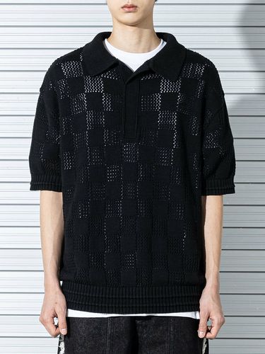 Checkerboard Half Sleeve Knit Shirt - MASSNOUN - Modalova