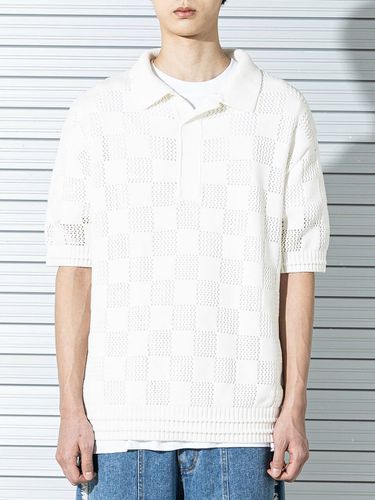 Checkerboard Half Sleeve Knit Shirt - MASSNOUN - Modalova