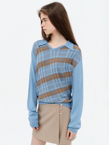 Diagonal Stripe Collar Knit_Sky Blue - cottagehouse - Modalova