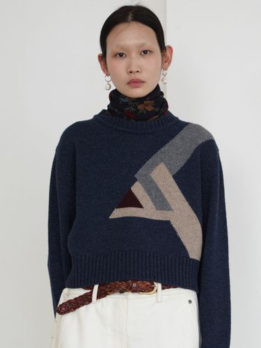 BC20AWKN20] Wool Geometry Jacquard Knit Top_Navy - CENTAUR.KR - Modalova