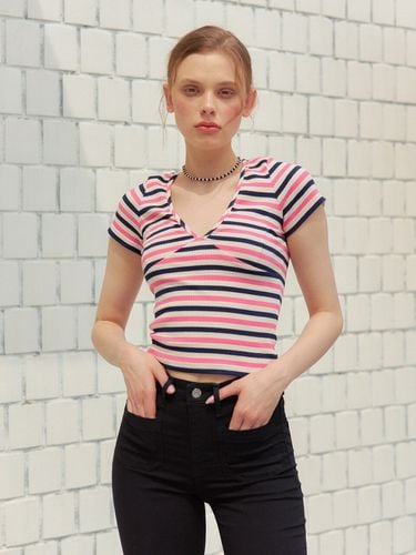 V-neck Stripe T-shirt_Pink - VEM.VER - Modalova