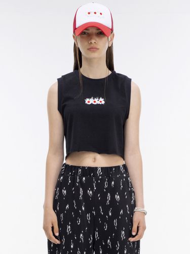 Flower Sleeveless Crop Top _ Black - The GREATEST - Modalova