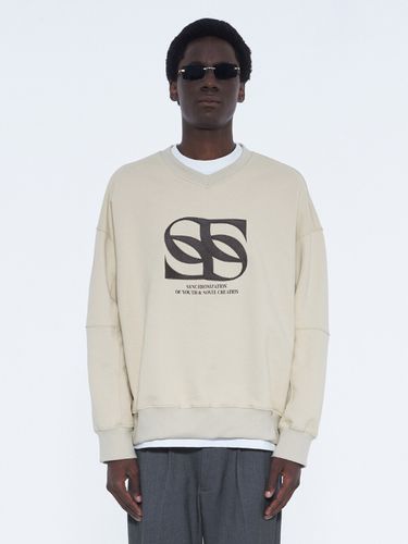 Symbol V-neck Sweatshirt Beige - SYNC - Modalova