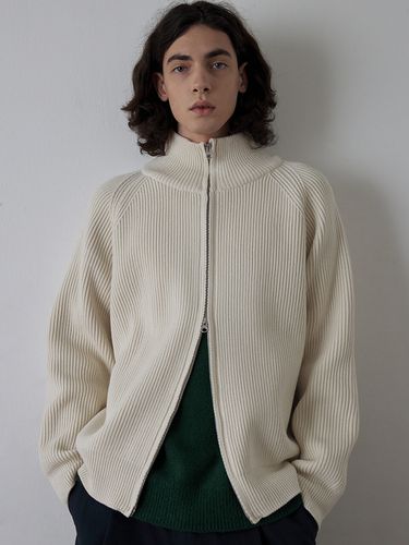 Ribbed Zip-up Cardigan _ Cream - KNITLY - Modalova