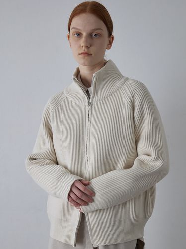 Ribbed Zip-up Cardigan _ Cream - KNITLY - Modalova