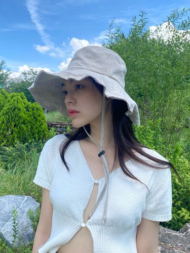 Linen Wide Bucket Hat - poesiedame - Modalova