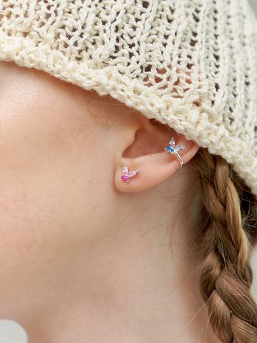 Pink Cubic Butterfly Earrings - leeENoir - Modalova