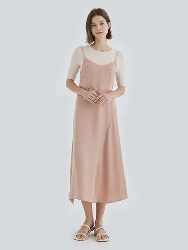 Satin Slip Dress Set (Peach) - ENOUGH TIME - Modalova