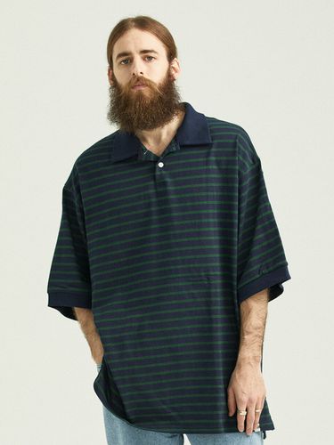 Overfit Stripe Pique T-Shirt_Green Navy - CARGOBROS - Modalova