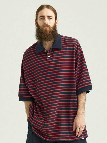 Overfit Stripe Pique T-Shirt_Red Navy - CARGOBROS - Modalova