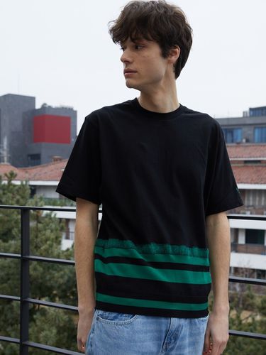 Needle Punch Knit Striped T Shirt - filobisknot - Modalova