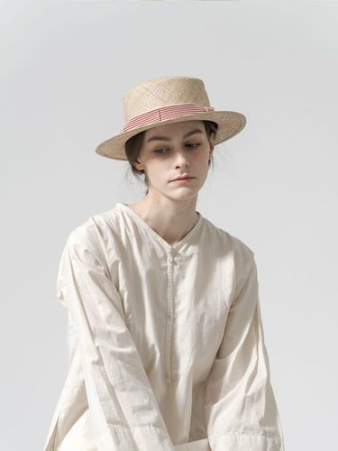 Anne Red Boater Hat - THELAMA - Modalova