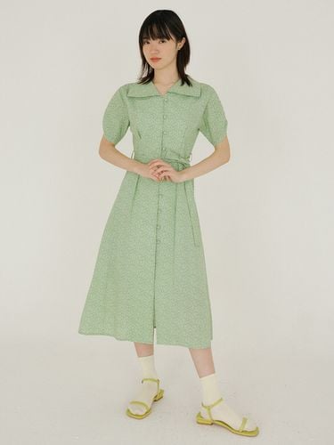 FJD Pattern Sleeve Shirring Dress_Yellow Green - REORG - Modalova