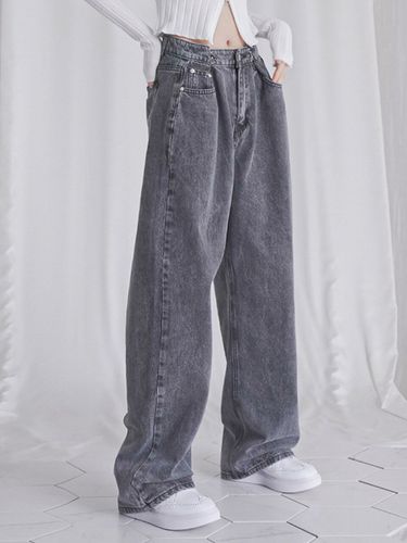 Buckle Wide Denim Pants Grey - AVANDRESS - Modalova