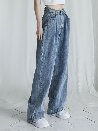 Buckle Wide Denim Pants Stone Blue - AVANDRESS - Modalova