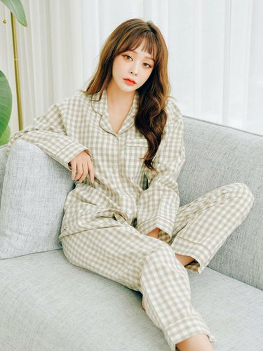 Womens Classic Check Washable Cotton Pajama Set - LUNALUZ STUDIO - Modalova